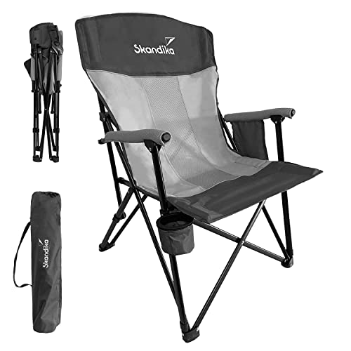 Skandika Klappstuhl Kevo | Campingstuhl faltbar, Camping Stuhl mit Getränkehalter, leicht, klappbar, mit Tasche, Netzeinsatz, Faltstuhl, Angelstuhl, Gartenstuhl | Garten, Balkon, Strand, Outdoor