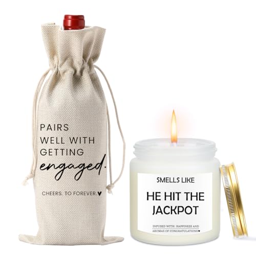 Image of Engaged Gifts Engagement Gifts for Couples Her Engagement Party Decorations | Gift for Couple Wine Bag Scented Candles Set Pairs Well with Getting Engaged Wine Bag Smell Like He Hit The Jackpot