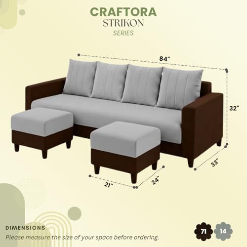 Image of STRIKON Plush 6 Seater L Shape Sofa Set with 2 Movable Ottoman | Flexible Layout |Silken Velvet Suede | Designer Sofa for Living Rooms & Office Spaces (Light Grey & Dark Brown)