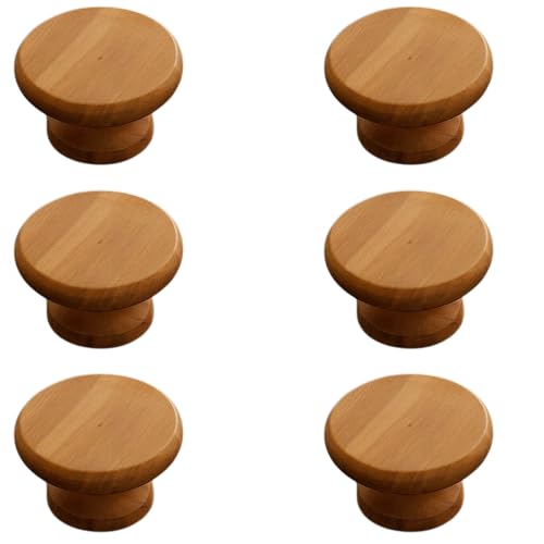 Image of 6 Piece Solid Teak Wood Round Drawer Knob| Smooth Natural Finish Wooden Cabinet & Wardrobe Handle | Modern Minimal Cupboard & Kitchen Furniture Knob - 2 Inch-| 3 Years Warranty |