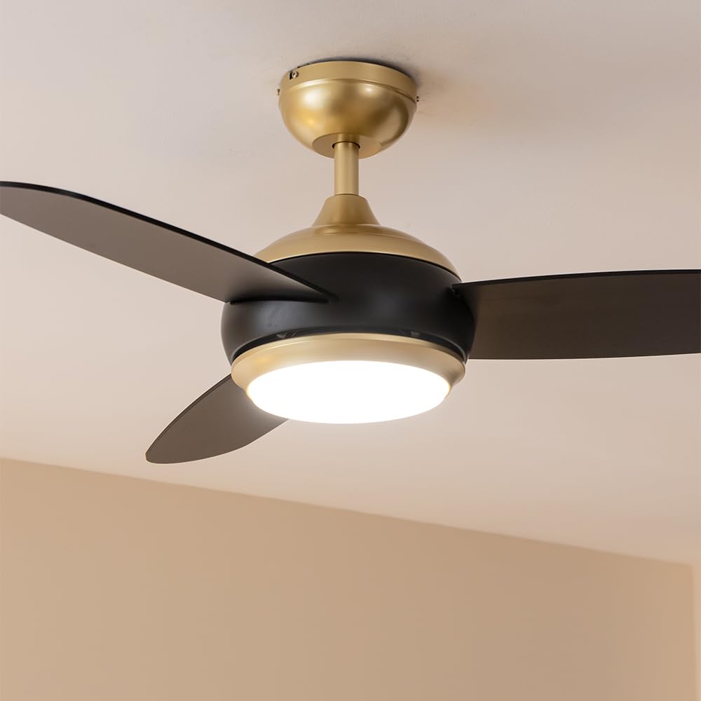 Cecotec - Wentylator sufitowy EnergySilence Aero 4265 GoldBlack z oświetleniem - 65 W, średnica 42" z oświetleniem LED 18 W, pilot zdalnego sterowania, programator czasowy, 3 prędkości, 3 łopatki