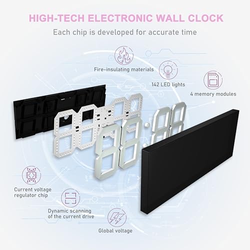 Image of CHKOSDA LED Large Digital Wall Clock, Oversize Wall Clock with 6 inch Numbers, Remote Control Count up /Countdown Timer Clock, Auto Dimmer, Big Calendar and Thermometer(Purple)