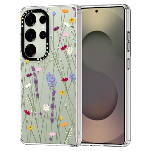MOSNOVO Funda para Samsung Galaxy S25 Ultra - Carcasa de TPU+PC Transparente, Delgada, [protección contra caídas de 6,6 pies/antidesprendimiento] - Jardín Floral