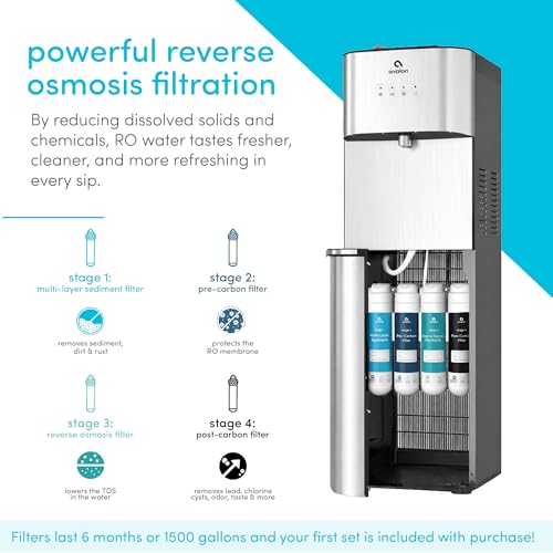 Image of Avalon Self Cleaning Bottleless Water Cooler Water Dispenser - 2 Temperature Settings - Hot & Cold Water, Durable Stainless Steel Cabinet, Reverse Osmosis Filtration- UL Listed