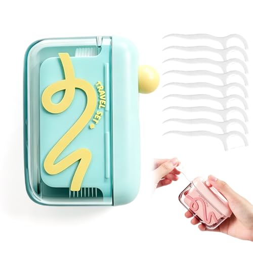 Automatic Pop-up Portable Floss Dispenser with 50 Pcs Dental Floss Refillable for Home Restaurant and On-the-Go Oral Care (Green)