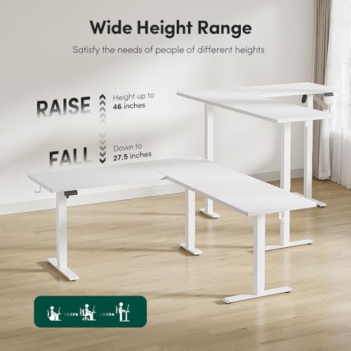 Image of FEZIBO 75x63 L Shaped Standing Desk, Electric Height Adjustable L Shaped Desk, Suitable for Home Office, White