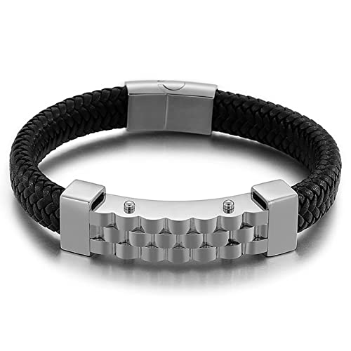 Bracelet en cuir tressé de 21.5cm avec acier inoxydable KnSam haut de gamme