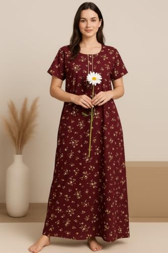 Image of Bahumaan Pure Cotton Nighty for Woman | Floral Gown for Women Nightwear with Pocket | Cotton Nighty for Women Stylish | Maxi for Women Cotton