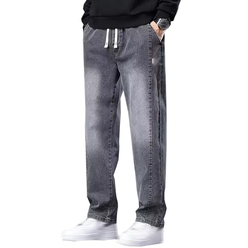 Genérico Vaqueros De Cintura EláStica para Hombre PantalóN De CordóN Y Cintura Alta Vaqueros Jogger Casual Regular Fit CháNdal Vaquero con (XL,Gris 2)