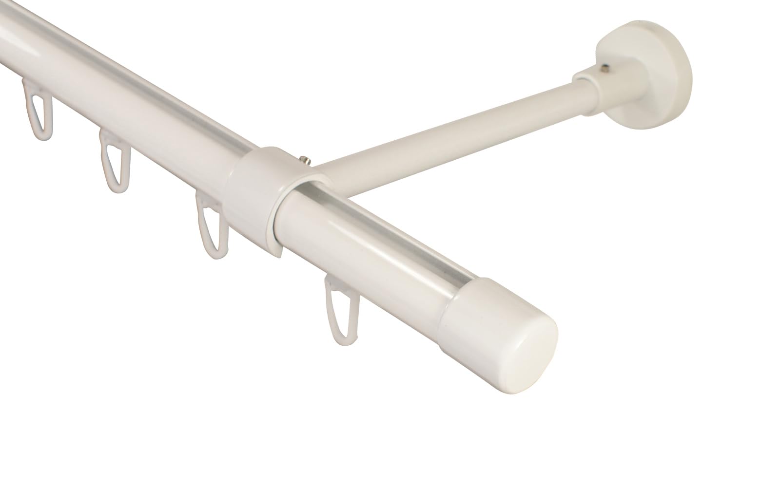 iso-design Gardinenstange Innenlauf Wandmontage weiß 20 mm, Innenlaufstange 1-läufig, großer Wandabstand, Wandhalter kürzbar, Endstück Kappe, 120 cm