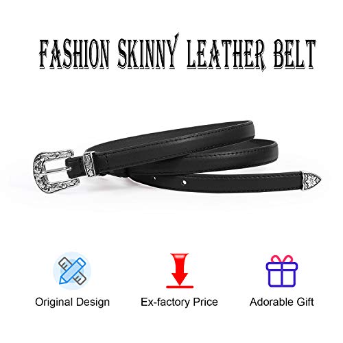 Leacoolkey Women Skinny Leather Belt For Dress Western Buckle Adjustable Thin Waist Belt For Jeans #TOP6
