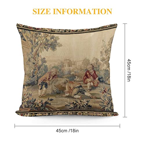 Rurals Aubusson Antique French Tapestry Decorative Pillow Covers Cozy Soft Throw Pillowcase Square Couch Cushion Cover For Home Decor Sofa Living Room Bed Car 18X18 Inch #TOP1