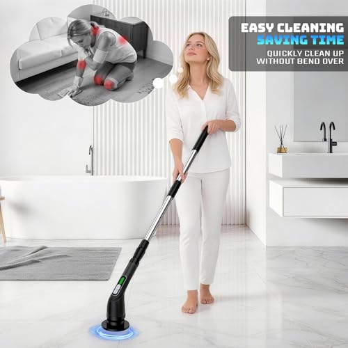 Image of Electric Spin Cleaning Brush, Comes with 7 Reusable Brush Attachments & Adjustable Extension Handle