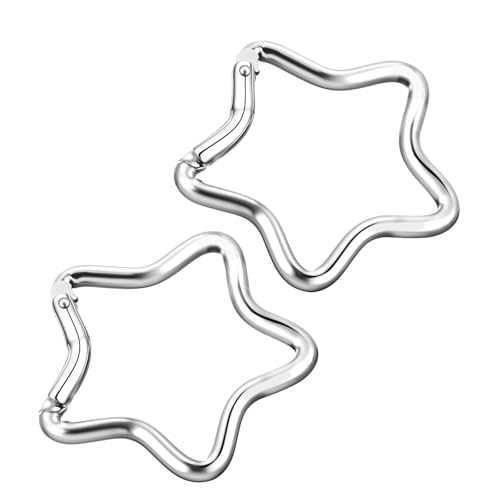 2Pcs Silver StarCarabiner Small Cute Carabiner Aluminum Star Shape Spring Snap Hook with Key Rings Outdoor Accessories for Camping Hiking Fishing Fits Keys & Wallet Key Holder Clip