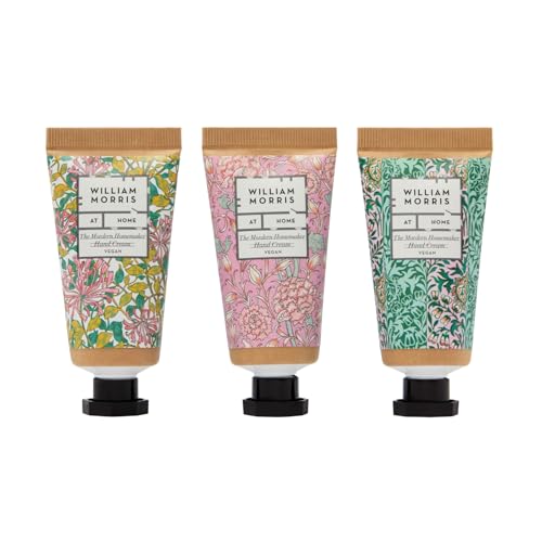 William Morris At Home Hand Creams 3 x 30 ml, 3 Fresh Fragrances, Shea Butter and Jojoba Oil, Beauty Gift For Her, Travel Size Hand Moisturisers, Cruelty and Vegan Friendly