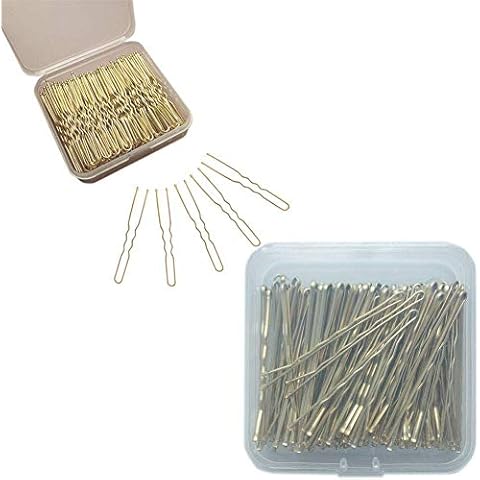 ScivoKaval U Shaped Hair Pins 120 Pcs Professional U Pins for Hairdressing Salon 6 cm 2.36 inches and Bobby Pins Champagne Gold for Blonde 100 Count Hair Bob Pins Cover