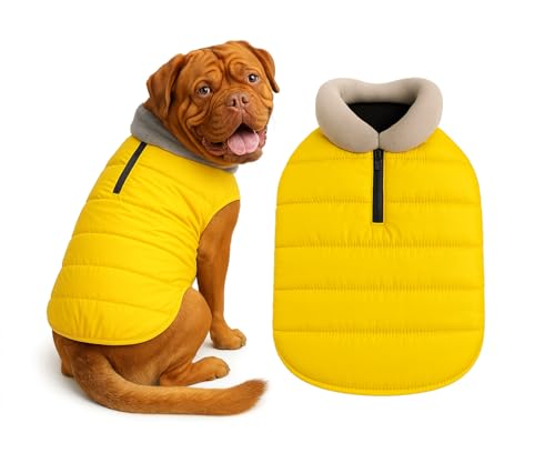 Image of The Pets Company Dog Winter Coat Jacket, Clothes, Windproof, Waterproof, Light Weight, Washable, Ultra Warm Thick Fleece Lined Dog Vest for Cold Weather Protection, (Yellow, XX-Large - 30 Inch)