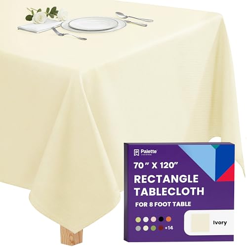 Image of Gee Di Moda Rectangle Tablecloth - 70 x 120 Inch Ivory Table Cloth for 6 or 8 Foot Rectangle Tables - Heavy Duty Washable Fabric - for Holiday Party, Dinner, Weddings, Baby Shower & Events