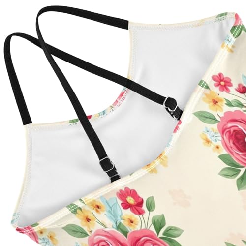 Girl Bathing Suits Beach Bathing Suit 3-10 Y with Adjustable Shoulder Strap, Red Roses4
