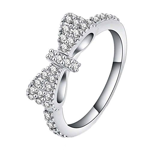 Preisvergleich Produktbild WZYMNJZ Bowknot Ring Silber Pflanzenfrauen Mode Bogen Ring Für Kristall Ehering