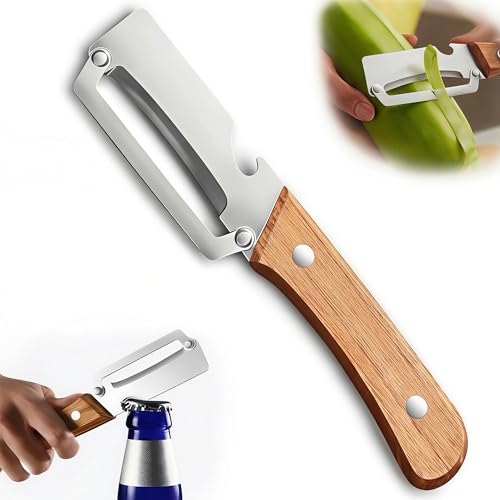 Zero Snag Wooden Peeler 2-in-1 Stainless Steel Vegetable Peeler & Bottle Opener - Ergonomic Wooden Handle Manual Kitchen Tool for Vegetables and Fruits