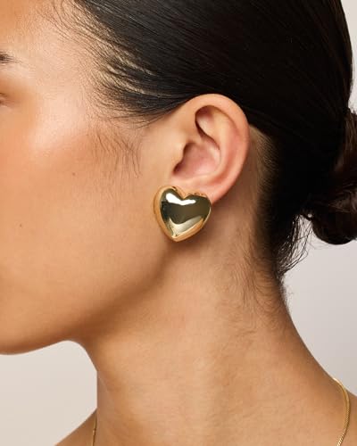 PAVOI 14K Gold Plated Sterling Silver Posts Chunky Heart Statement Earrings for Women | Love Friendship Puffy Heart Teardrop Dangle & Stud Earrings2