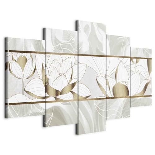 murando - Tableau Acoustique Nature 200x100 cm 5 Parties - Décoration Isolation Phonique Bureau Chambre Panneau Insonorisant Impression sur Toile - Abstrait Artistique Fleur Beige b-B-0559-b-m
