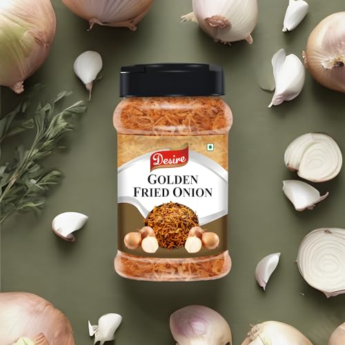 Image of Desire Golden Fried Onion 400 Gram | Flakes |Birista | Fried Pyaz Used for Biryani, Gravies, Indian Curries (Pack of 2)