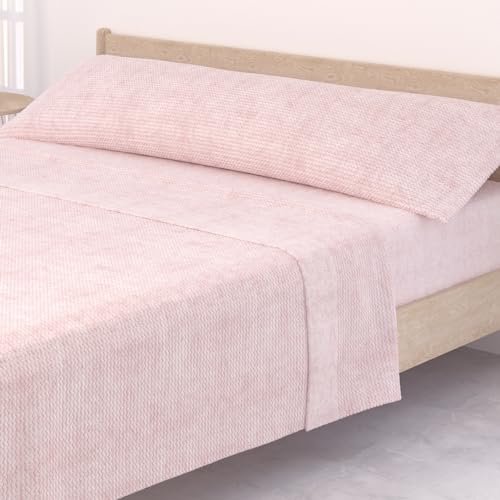 Victorio & Lucchino Juego de Sábanas Coralina Jacquard, térmica para Invierno - Modelo Loren (135 cm, Rosa)