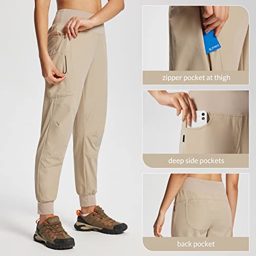 Baleaf Hiking Pants For Women, High Waisted Water Resistant Joggers With Zipper Pockets, Lightweight Quick Dry Outdoor Travel Camping Work Pants Khaki L #TOP4