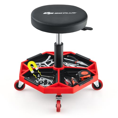 Goplus Rolling Garage Stool with Magnetic Tray