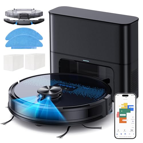 Lubluelu Saugroboter mit Absaugstation 3in1, 4500Pa Staubsauger Roboter mit Wischfunktion, Roboterstaubsauger mit Lasernavigation APP Steuerung, Ideal für Tierhaare, Teppiche, Hartböden
