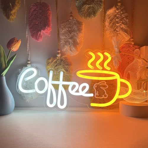 Image of Coffee Neon Sign, Bunny Rabbit Design for Home, Office, Bedroom, Living Room, Kitchen, Bar, Cafe, 16.05x9.02inches