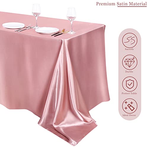Turstin 4 Packs Satin Tablecloth 102 X 58 Inch Overlay Satin Table Cover Rectangle Bright Silk Tablecloth Smooth Fabric Table Decoration For Wedding Banquet Party Events, Rose Gold #TOP3