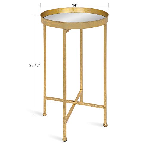 Kate And Laurel Celia Round Mirrored Coffee Table, 28.25X28.25X19, Gold & Celia Round Metal Foldable Tray Accent Table, 14X14X25.75, Gold/Mirror #TOP5
