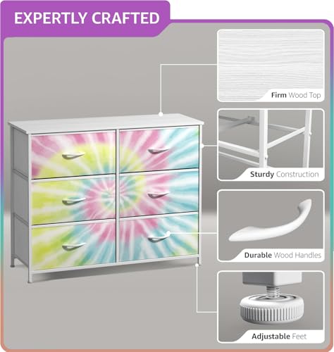 Sorbus Dresser with Fabric Drawers & Wood Top (6 Drawer, Light Tie-dye) - image 4