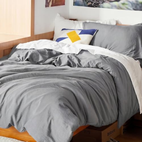 Image of Bedsure Prewashed Twin /Twin XL Duvet Cover, Cotton-Like Bedding Set, Grey | Ultra Soft, Relaxed Texture, Twin XL Breathable Comfort, Hidden Zipper, 8 Corner Ties, Easy Care, OEKO-TEX, Year-Round Use