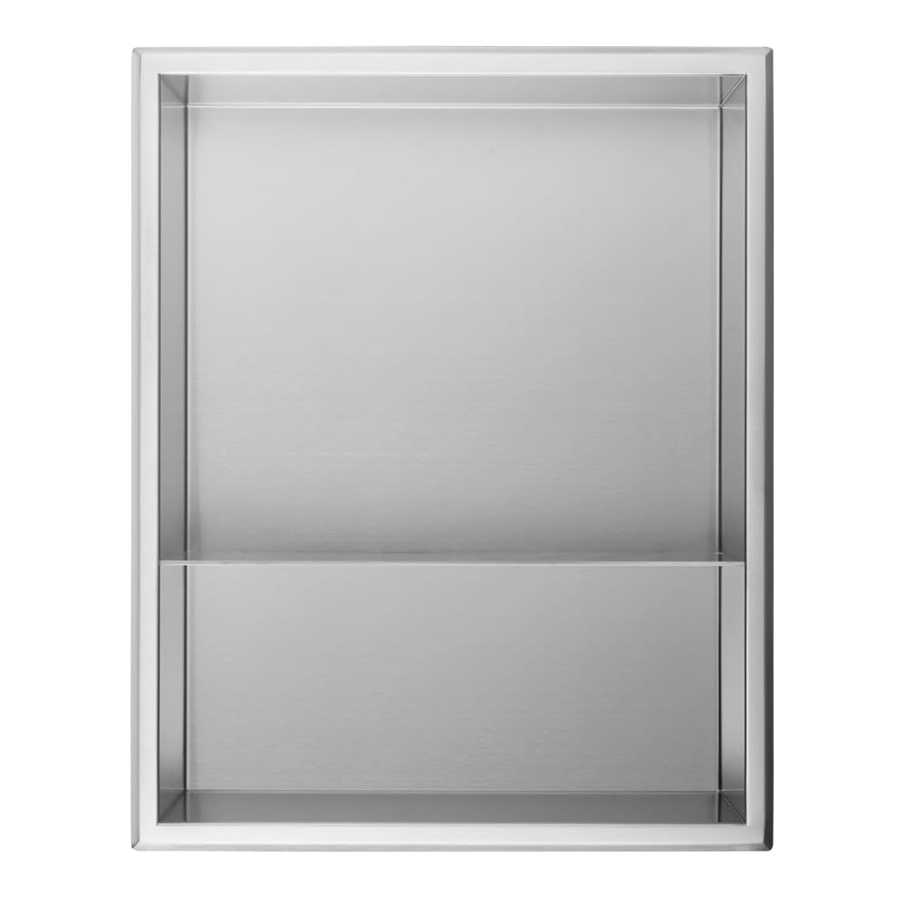 Shower Niche 16’’*20’’, Stainless Steel Insert Storage Shelf, No Tile Needed, Double Shelf, Brushed Nickel