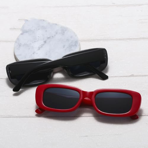 Image of IKANOO Retro Rectangle Sunglasses for Women Men Small Square Frame Trendy Y2K 90's Black Sunglasses