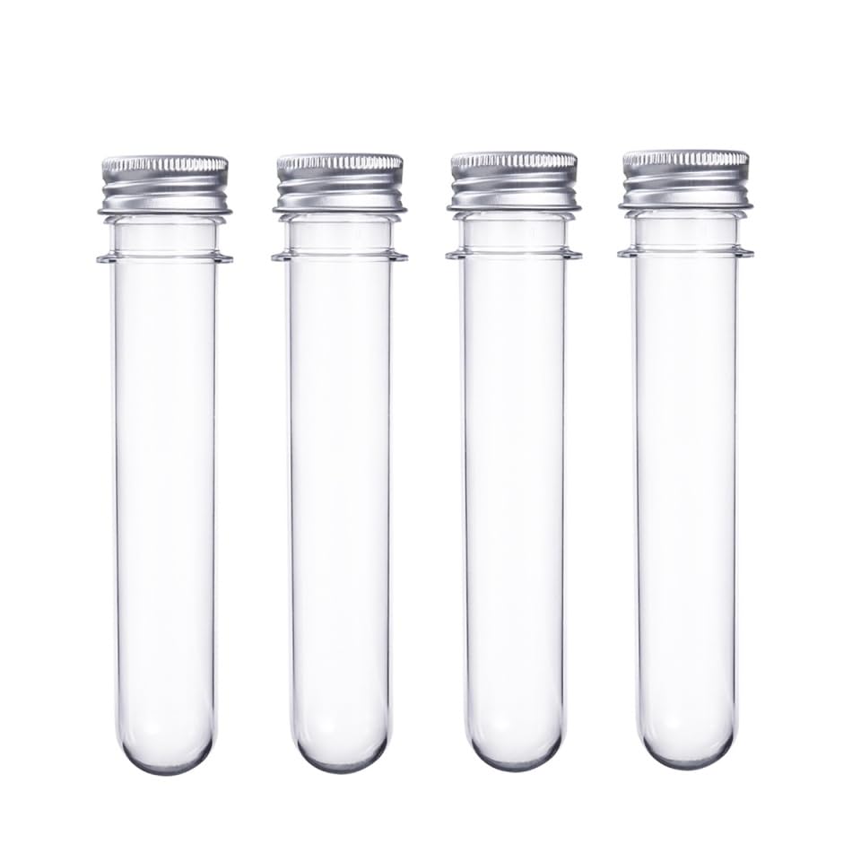 ULTECHNOVO Plastic Test Tubes with Caps, 12pcs 40ml Plastic Test Tube Bottles Metal Screw Lids Clear Storage Vials for Bath Salt Candy Craft Samples