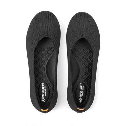 Frank Mully Women's Wide Width Flats Ballet Flats Round Toe Knit Flat Shoes with Arch Support Wide Toe Box4