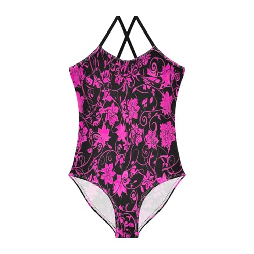 Toddler Girl Swimsuit One Piece, Summer Beach Swimsuit 3-10 Y, Pink Floral Swirls
