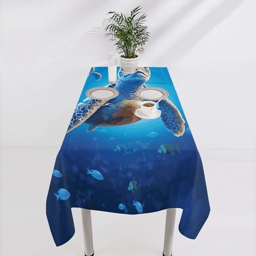 Nappe de table rectangulaire tortue bleu imprimé déco lavable