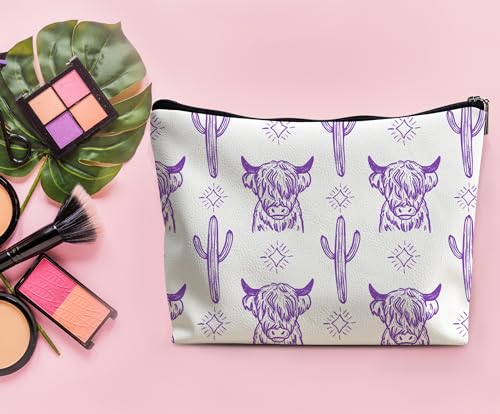 Image of Cow Makeup Bag - Leather Cowgirl Stuff, Western Gifts For Women, Multifunctional Makeup Bag