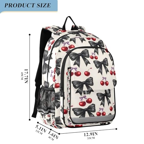 Cream Black Ribbon Bow Red Cherry Laptop Backpack Purse for Women Men School Bag 17 Inch Bookbag Student Boys Girls Travel Casual Daypack4