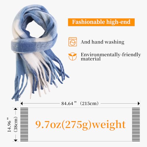 Ethereal Blue & White Women's Scarf - Soft Pashmina Wraps with Tassels for Warmth & Style | Ideal for Travel3