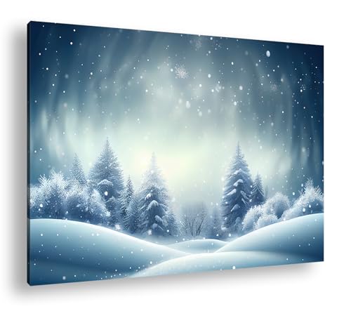 Tableau d'hiver arbres enneigés deyoli : décoration de salon avec cadre bois 90x60