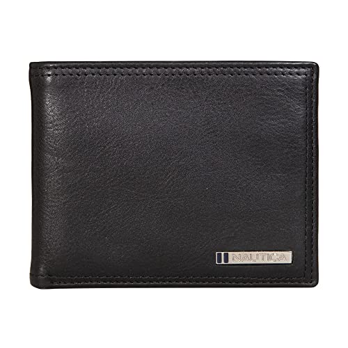 Image of Nautica Men's Bifold Leather Wallet | RFID Blocking | ID Window | Card Slots | Organization | Durable | Stylish