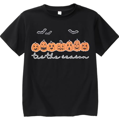 Kids Boy Girl Halloween Shirts Pumpkin Face T-Shirt Spooky Tops Tis The Season Tees Short Sleeve Clothes 7-12 Years