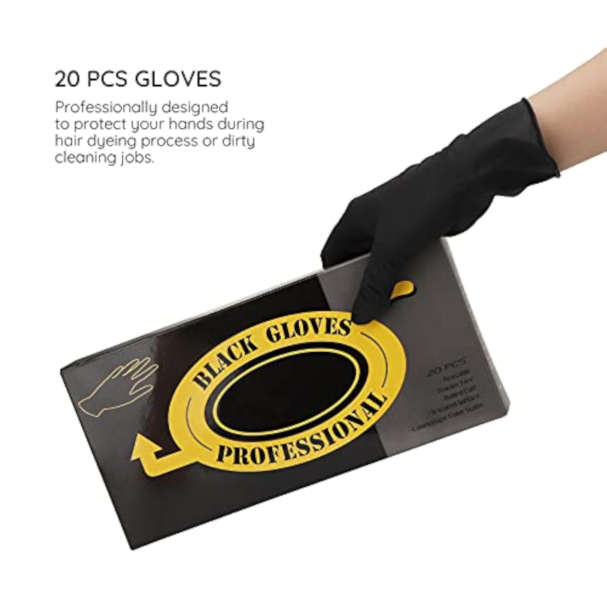 20 Counts Hair Dye Gloves, Black Reusable Rubber Gloves